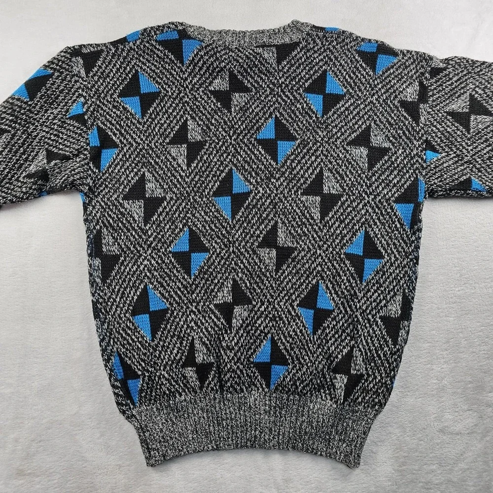 Vtg 80's Knit Jumper Sweater Mens L Abstract Bill Cosby 3D Swing Bowling Acrylic